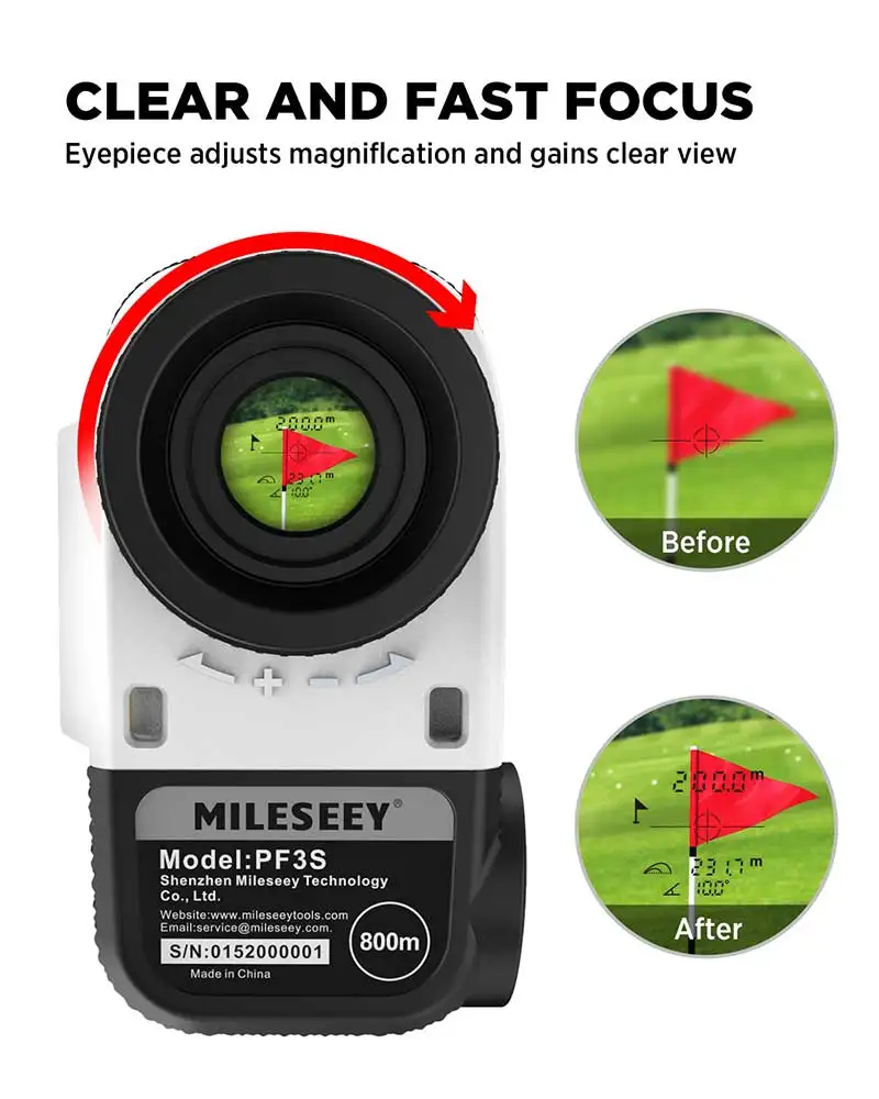 Mileseey 800 yard Golf Laser rangefinder Slope Adjusted Flag-Lock vibration Distance meter telescope hunting