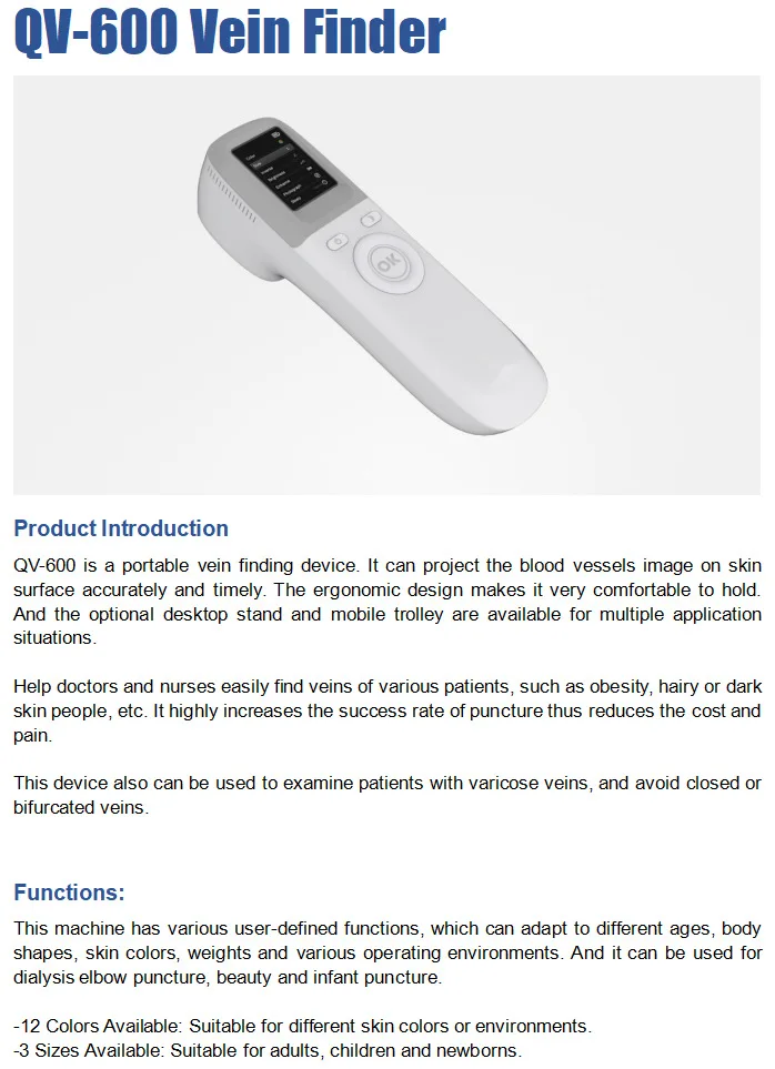 Veterinary Medical Aid Equipment Cheap QV-600 Injection Vein Finder Machine Portable Medical Vein Detector for Face