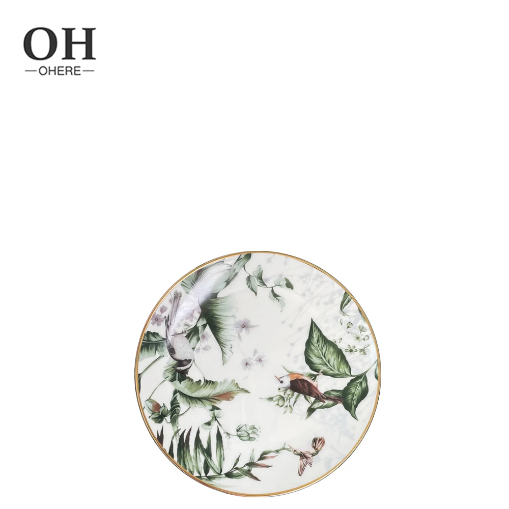 Ohere Customized Green Bone China Dinner Set Wedding Lovely Bird Dinnerware Sets for Event&Catering