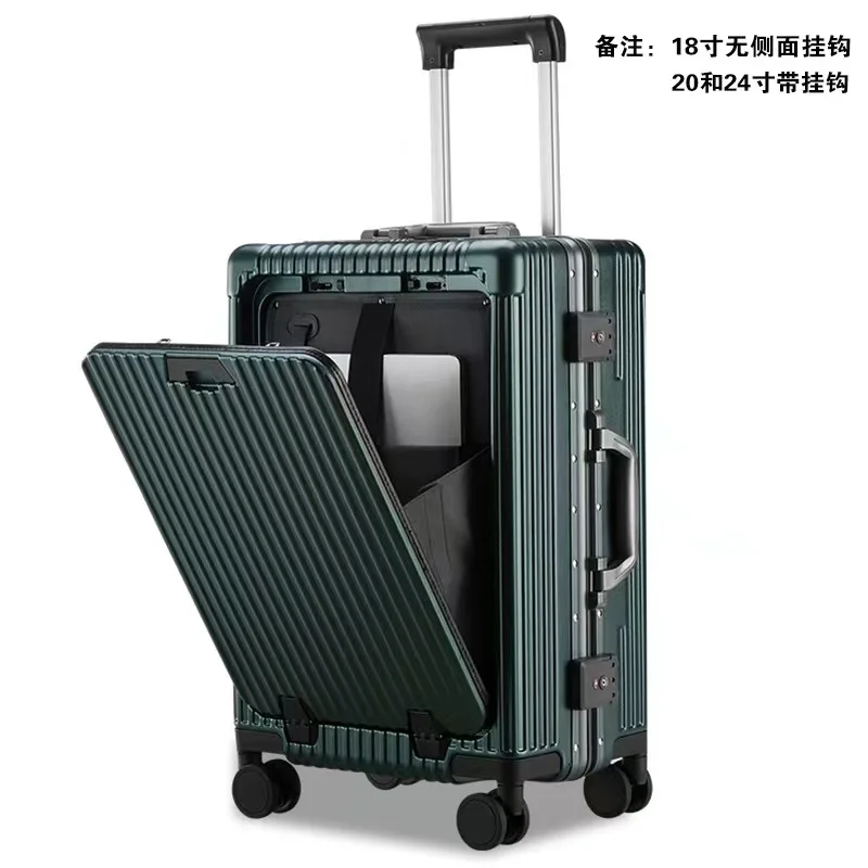 new arrival fashion trendy multi-functional front open luggage high quality PC aluminum frame suitcase with USB