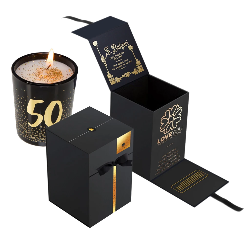Custom Logo Glass Candle Jars Package Candle Box Packaging Luxury With Ribbon