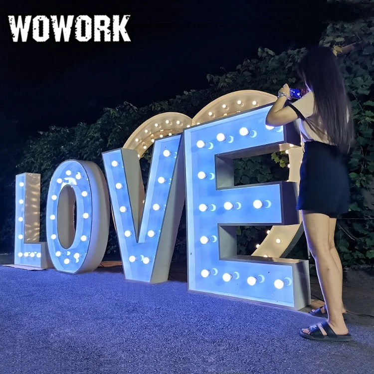 
WOWORK fushun поставщик от производителя, большие светодиодные светящиеся Свадебные буквы, любовные буквы для мероприятий, водонепроницаемые снаружи 