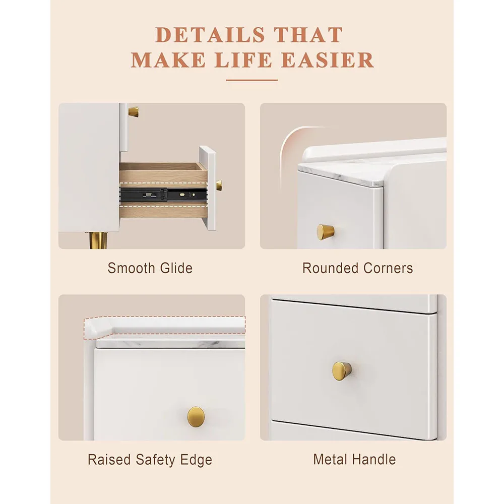 Modern Minimalist 3-Drawer Narrow Nightstand Small White Gold Bedside Table for Small Spaces for Bedroom Furniture factory
