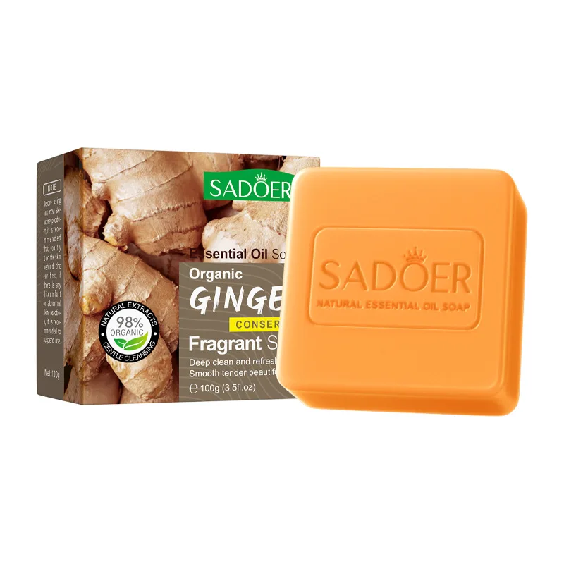 SADOER Natural Ingredient Ginger Essential Oil Solid Soap Face Body Hand Cleansing Smoothing Moisturizing Handmade Soap