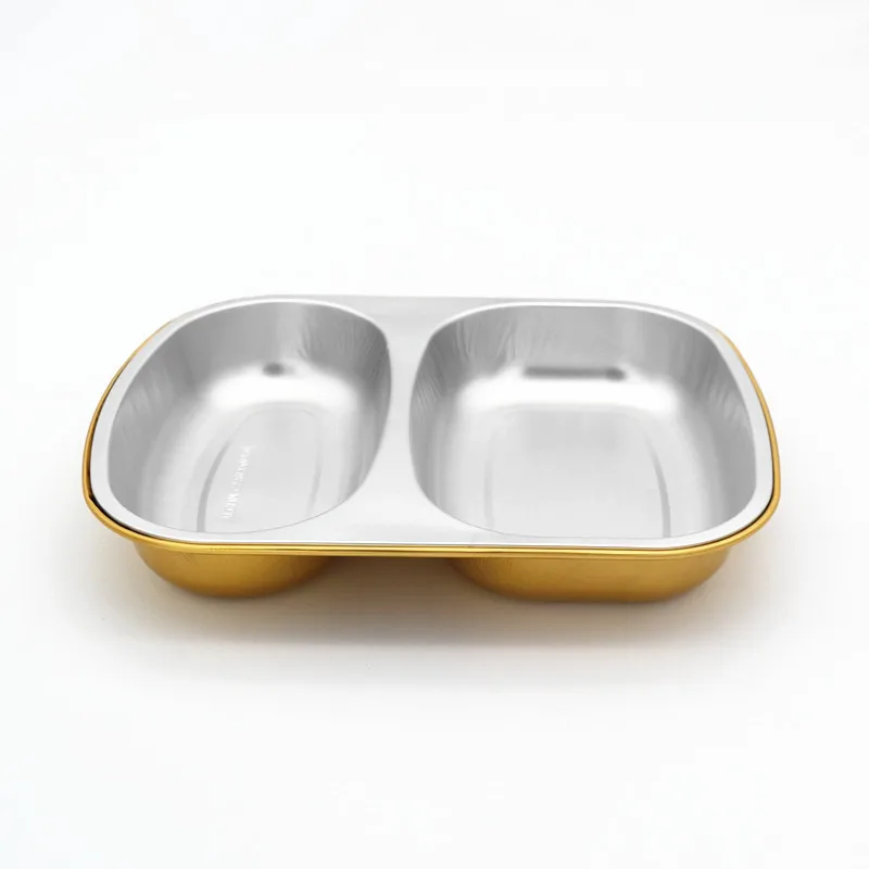 X350/450 Kualitas Tinggi Microwave Food Grade Multi-Kavitas Kotak Aluminium Foil 2 Sekat Wadah Makanan Bawa Pulang untuk Paket Makanan