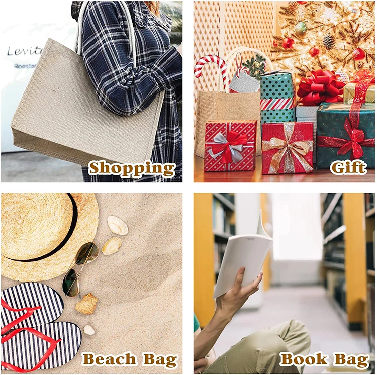 Eco-friendly Wholesale Fashion Burlap Bag Shopping Bag Portable Burlap Eco Laminating Jute Tote Bag Printable Logo details