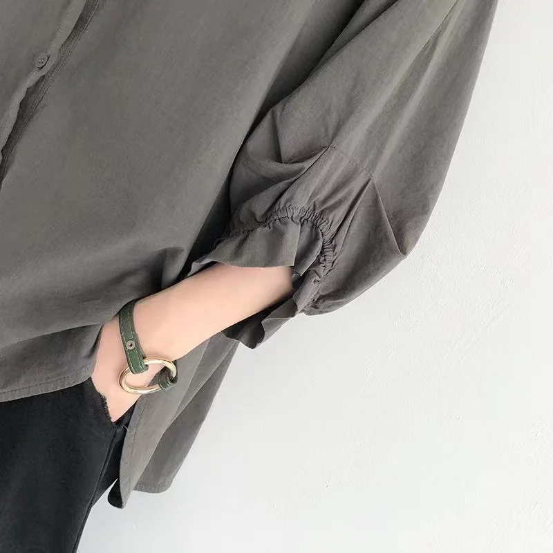 High Quality Pattern of Long Sleeve Cotton and Linen Shirts Top Women Casual Blouse Designs
