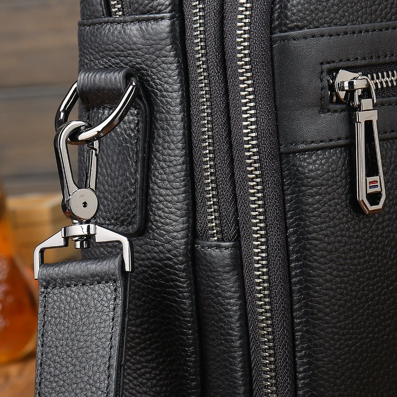 Hot Selling Office Business Style Black Real Cow Skin Cowhide Pebble Genuine Leather Computer Laptop Briefcases