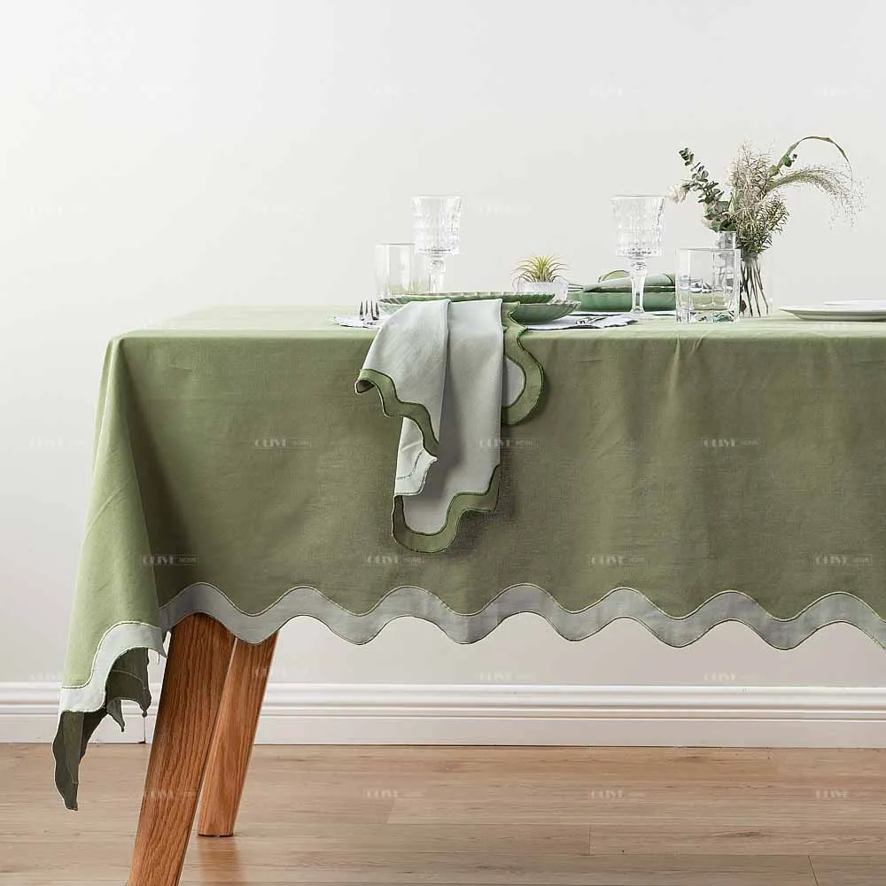 Cotton Soft Set Table Linen Napkin Lined Placemat with Scallop Embroidery End Intricate Tablescape for Wedding Party Rental