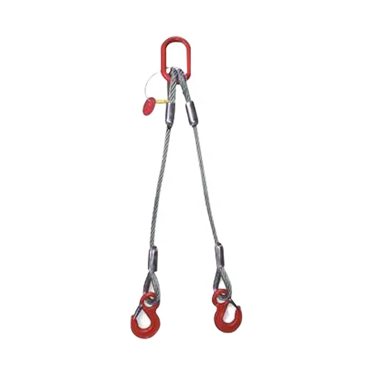 Lifting Sling Two Leg Bridle Steel Wire Rope Cable Sling with Hook High-Strength Industrial Use