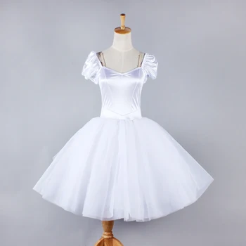 adult girl white ballet tutu dress romantic satin dance wear white long stage performance dance costume