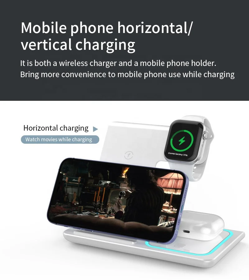 3-in-1 Smart Watch Charging Dock Station Foldable 15W Fast Wireless Charger USB Type C Phone Holder Earphone Dock 10W Output - Image 4