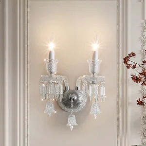 European Style Wireless Wall Sconce Bedroom Villa Decorative Light Luxury Candle Crystal Wall Lamp