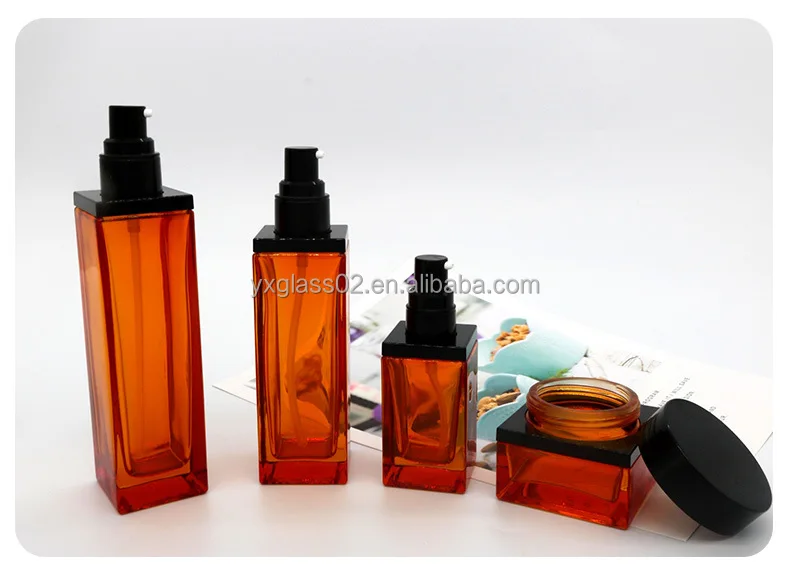 Luxury Cosmetic square glass bottle set Innovative design new style skincare glass packaging container cosmetic bottle supplier