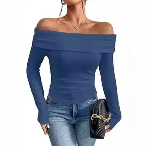Summer Women's Sexy off Shoulder Slim Fit Long Sleeved Base One Shoulder T-shirt
