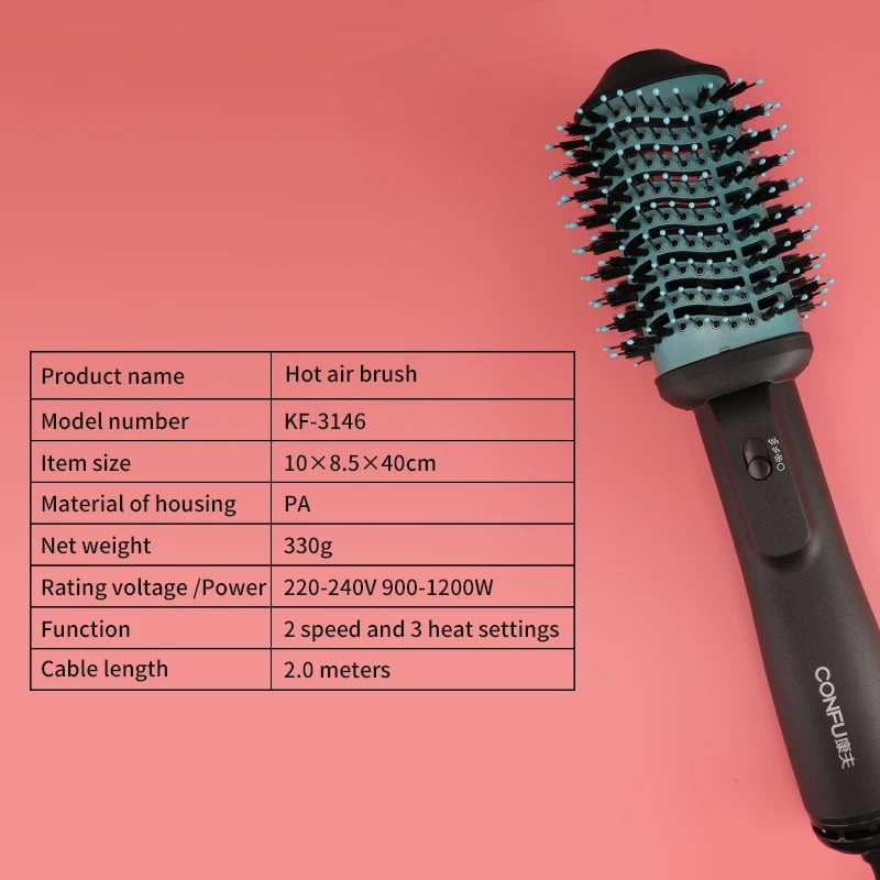 CONFU KF-3146 Electric Bristle Hair Brush with 3 Temperature Settings for All Hair Types-Household Use