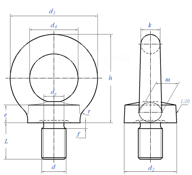 Din 580 Lifting Eye Bolt Stainless Steel Eye Bolt 304 M6m64 Load 0.14t