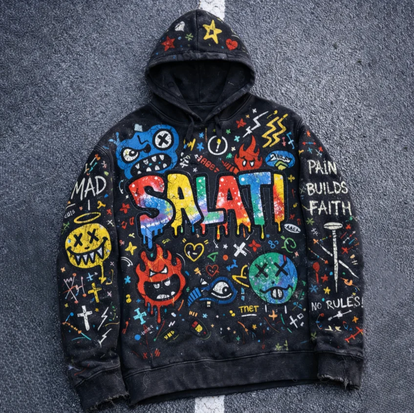 SALATI OEM Custom Acid Washed DGT Digital Printing Towel Embroidery Streetwear Heavyweight Distressed Sun Faded Men's Hoodie gallery 4