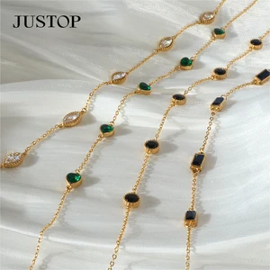 18K Gold Waterproof PVD Heart-Shaped Zircon Stainless Steel Choker Necklace with Link Chain Trendy Party Accessory Jewelry