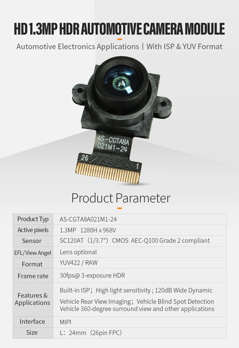 DGZX 1.3MP MIPI HD Automotive Camera Module插图