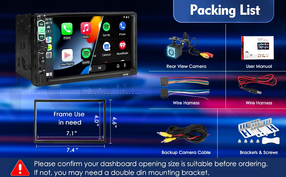 Double Din Car Stereo With Wireless Carplay 7inch Fhd Touchscreen Car