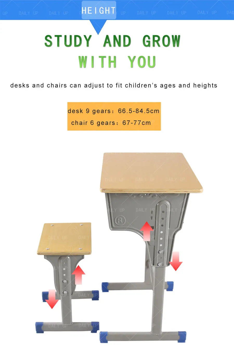 Adjustable Student Desk And Chair Set School Classroom Writing Table With Large Drawer Backless Chair For Reading Room Tutoring