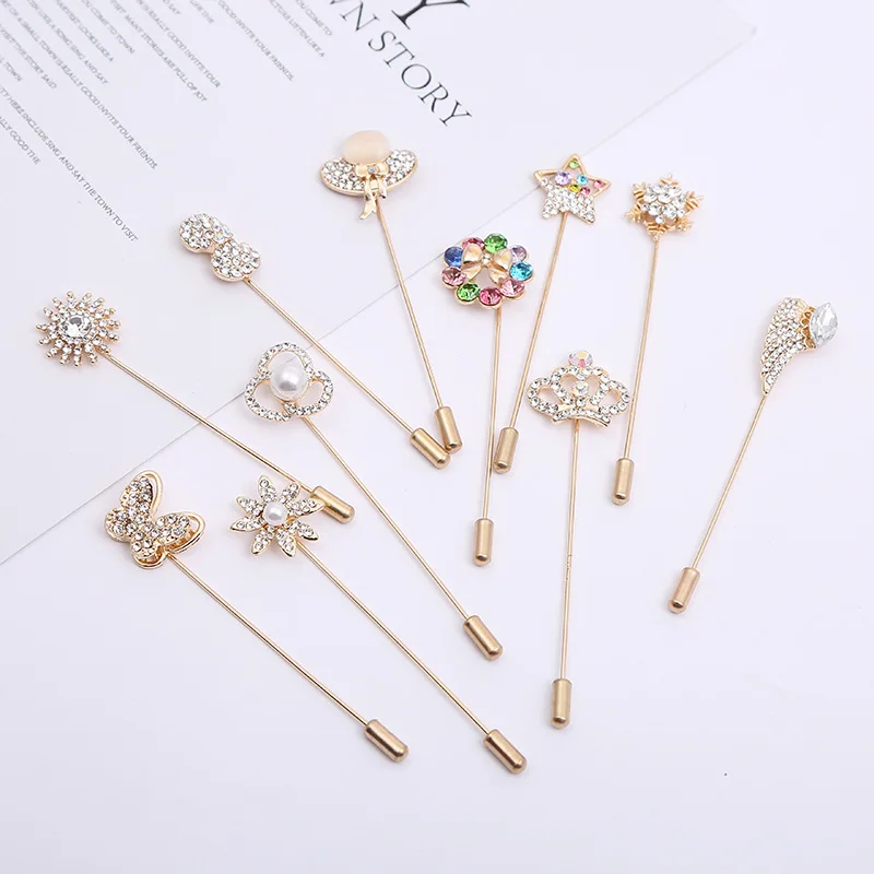 20 Long Types Pearl and Crystal Brooch Pins Handmade Muslim Hijab Safety Lapel Flower Pin