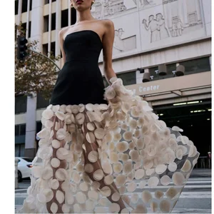 Factory Wholesale Temparament Midi Sleeveless Dress Women Patchwork Strapless Dots Mesh Elegant Bandage Socialite Parties