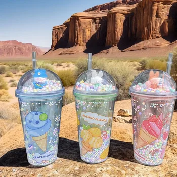 Custom Printed Plastic Tumbler Cup with Straw and Lid Adorable Cartoon Pattern Wholesale Bulk Stock Available Acrylic Coffee Cup