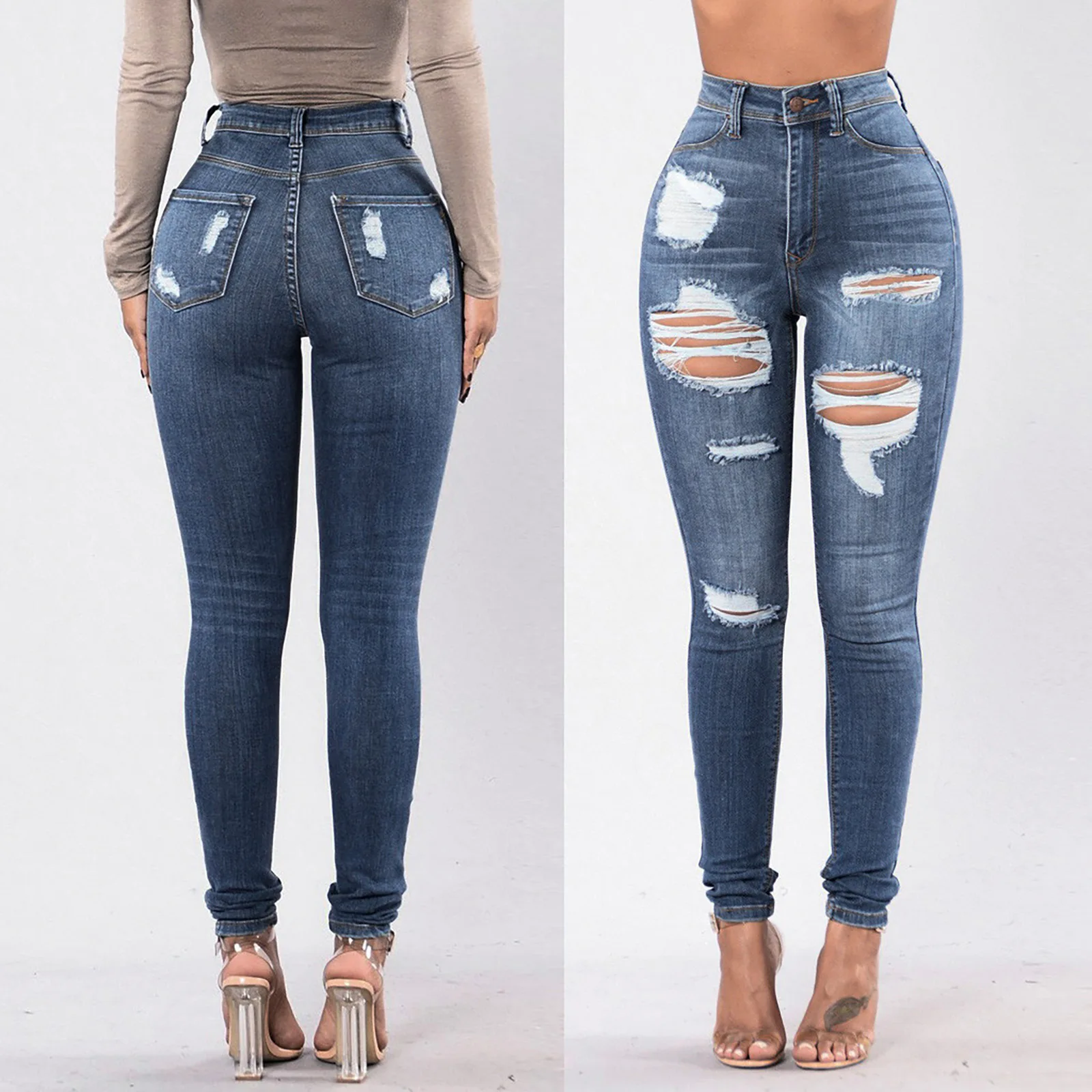 Dilapidated Jean Broken-hole Jean New Women's Cut Up High Waisted ...