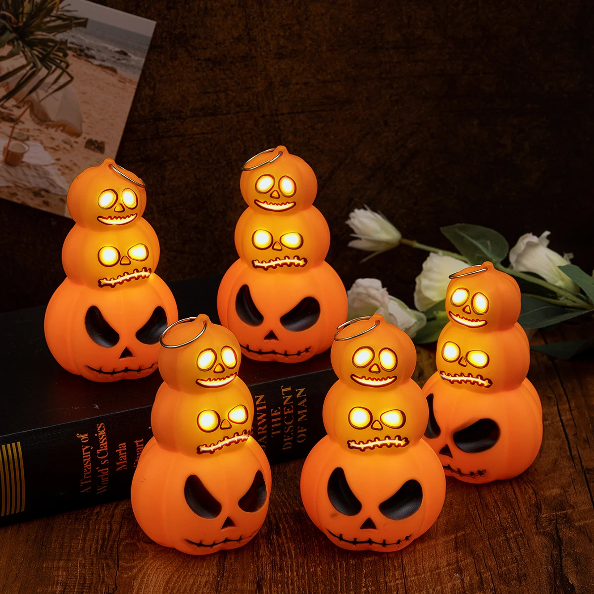 Flameless LED Candle Three Layer Pumpkin Candle Light Halloween Style Creative Ornament Home Decoration Outdoor Small Light