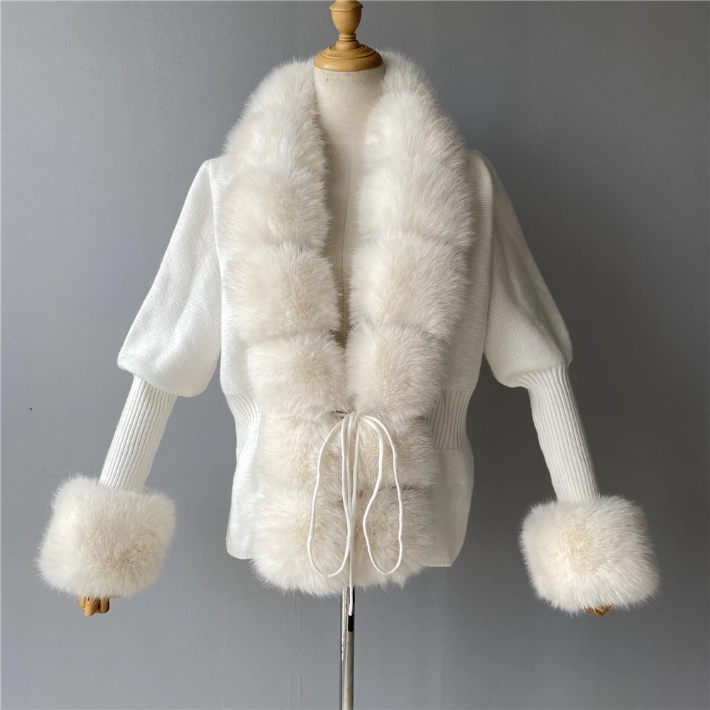 Wholesale Women's Fur Trim Sweater Fake Fox Fur Short Faux Fur Cardigan -  Buy Faux Fur Cardigan,Women's Fur Trim Sweater Faux Fur Cardigan,Real Fox 