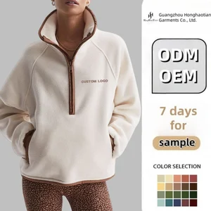 Wholesale Custom New Winter Sweatshirt Quarter Zip Women Sweat Shirt Warm Polar Fleece Sweater Casual Half Zip Workout Sweater