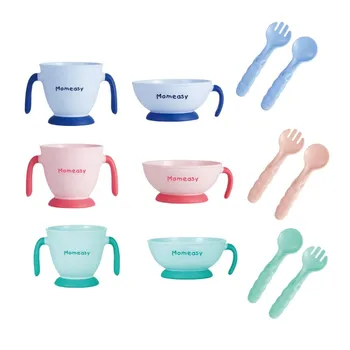 Factory Price Baby Mealtime Set 4packs Kids dinning Set handle bowl cup and spoon fork