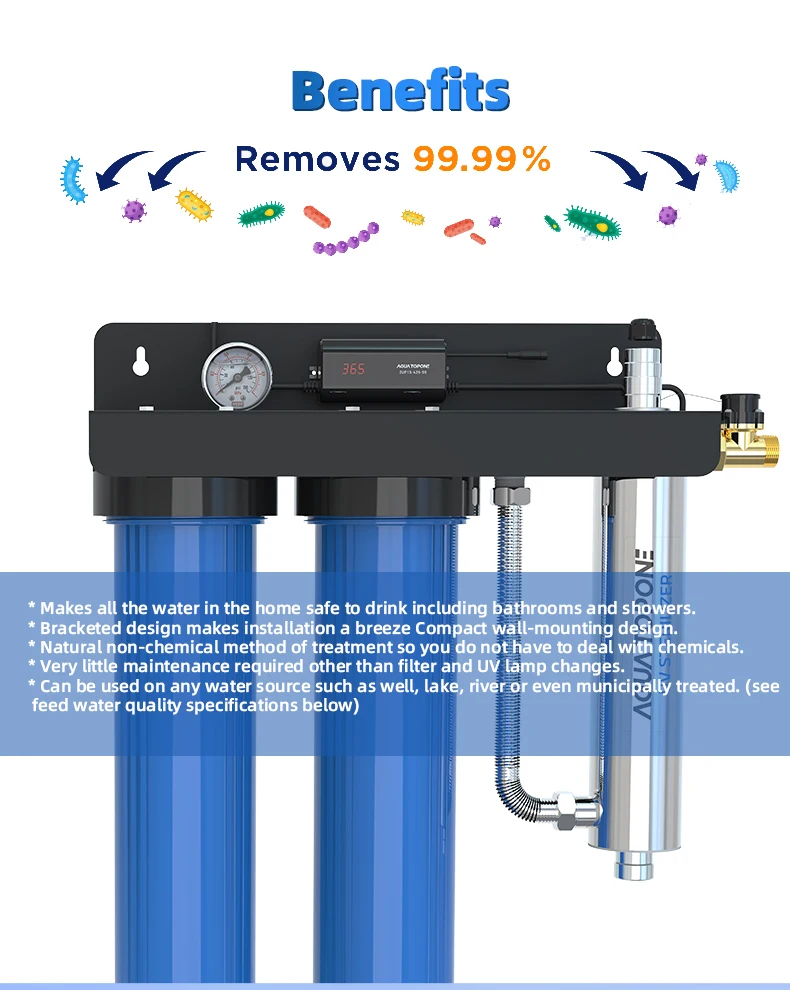 Whole House Drinking 20'' Big Blue Uv Water Filter System Under Sink Uf
