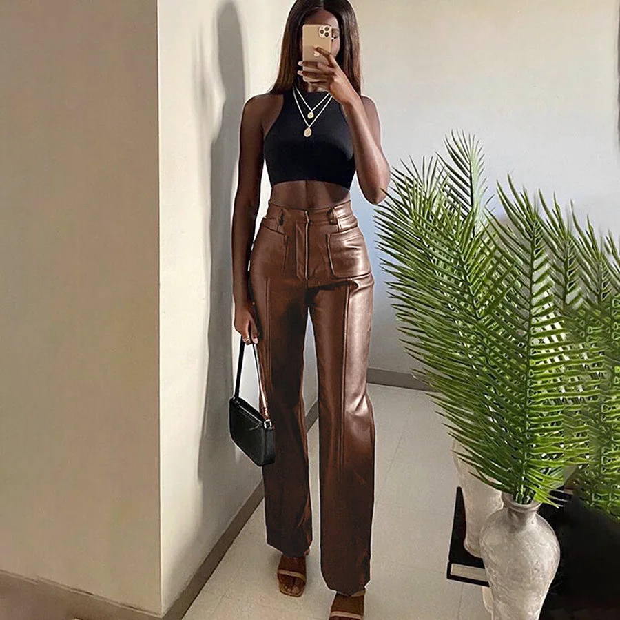 Pantalones Informales De Cuero Sintético Con Bolsillo Para Mujer,Calzas  Ajustadas De Cuero - Buy De Ocio De Las Mujeres Pantalones De Cuero,Bolsillo  De Cuero De La Pu Casual Pantalones,De Cuero De Las