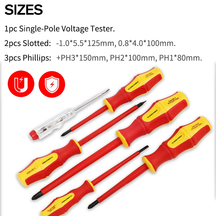 Vde Insulated Screwdriver 6 Pcs Tips Bit Screwdriver Tournevis