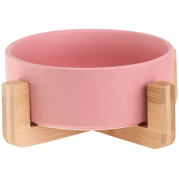 Hot Selling Luxury Anti-Slip Multifunctional Matching Wooden Frame Ceramic Pet Dog Bowl