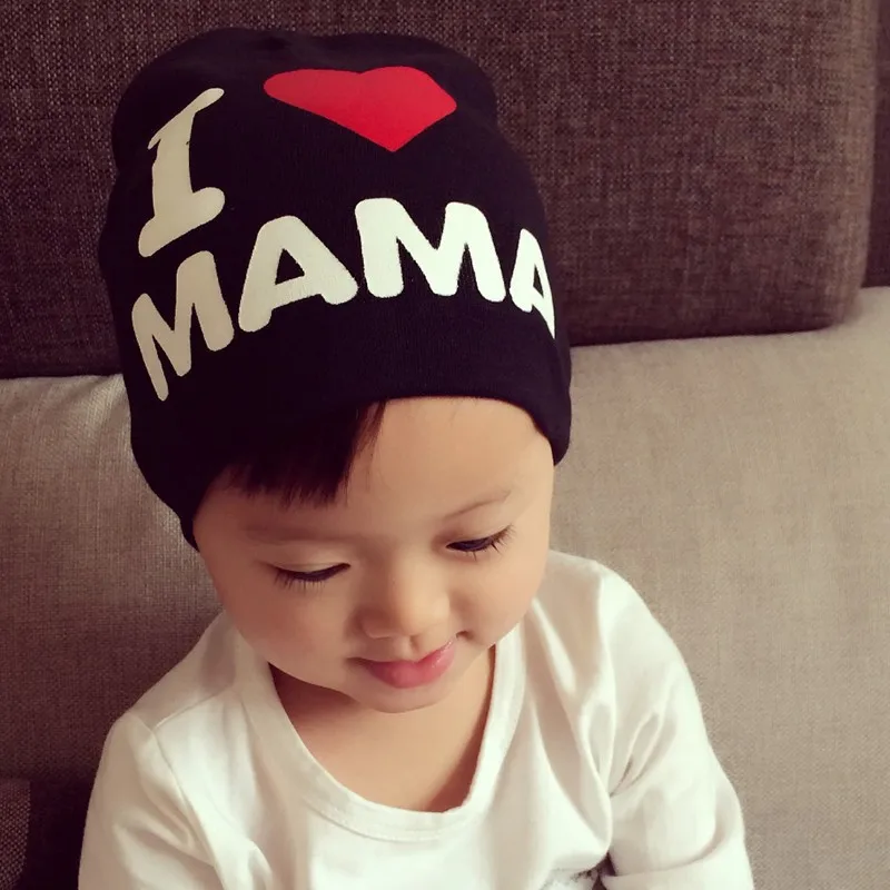Spring Autumn Baby Knitted Warm Beanie Cotton Hat Girls Boys Toddler I LOVE PAPA MAMA Print Baby Cap