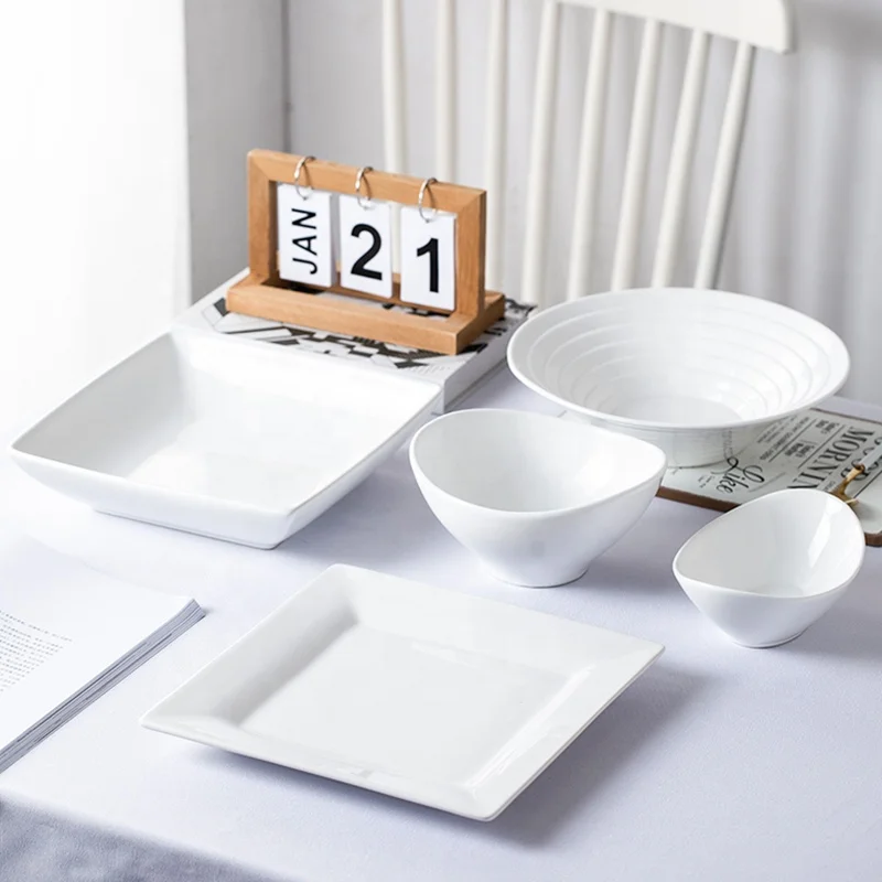 Оптовая продажа, белая керамическая посуда, доломитные тарелки, Салатница, Сервировочная тарелка, тарелка для закусок для домашней вечеринки, кухонная настольная