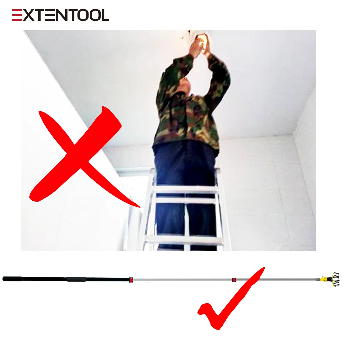 Extentool 2023 Telescopic Pole Light Bulb Changer of Home Light Extension with Light Bulb Changer Tools