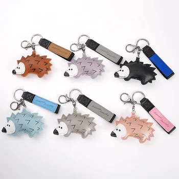 Metal Key Rings Cute PU Leather Hedgehog Pendant Keychain Animal Key Chain