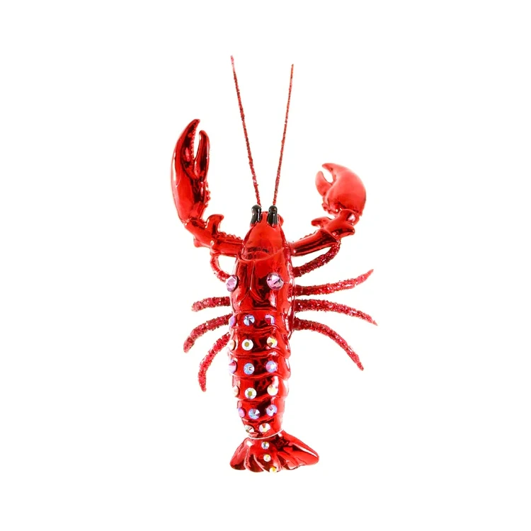 Wholesale personalized blown glass hand made jeweled red lobster Christmas ornament holiday seafood Xmas tree hanging decoration