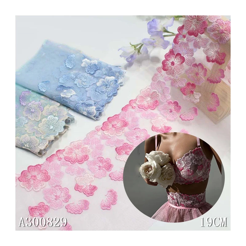 Dentelle Élastique Brodée Florale - Largeur 18 Cm - Pour Couture, Décor, Robe De Mariée - Multi Couleurs