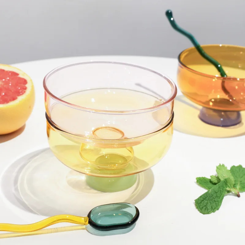 Eco Friendly Customized Color Glassware Bowls Creativity Modern Style Fruit Ice Cream Colored Borosilicate Glass Bowl and Cup