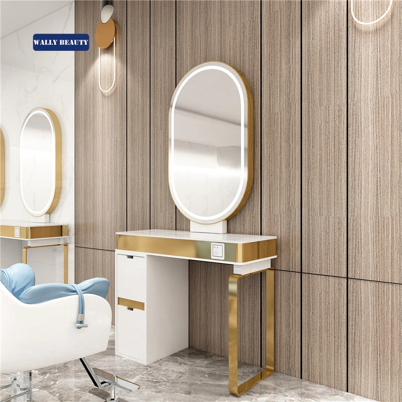 Комплект Мебели для салона красоты Wallybeauty золотистый салонный парикмахерский зеркало парикмахерской станция с шкафом хранения