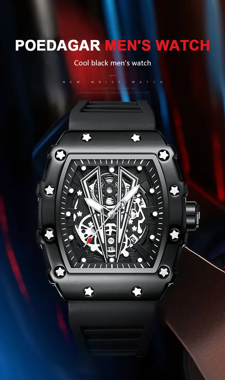POEDAGAR 995 Brand New High Quality Ready to Ship Fancy Design Factory Wholesale Promotional Men Quartz Watches Silicone Strap