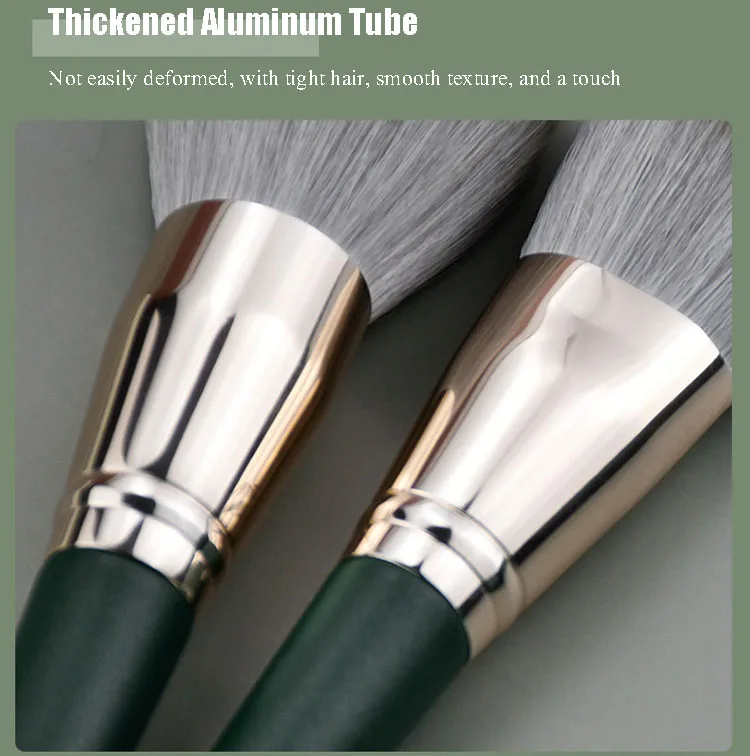 Low Moq Hot Selling 14pcs Green Plastic Handle Makeup Brush Set With