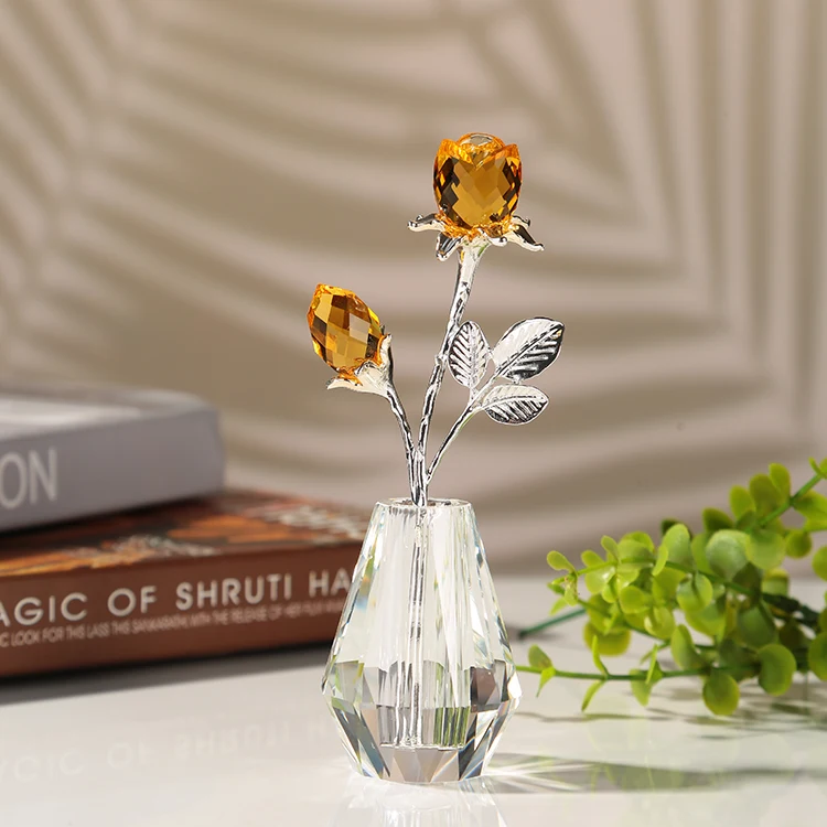 product wholesale professional factory souvenir decoration gifts wedding crystal rose with two buds for valentines day favors-40