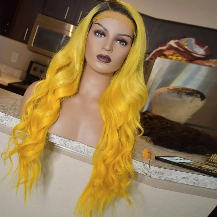 Unprocessed 100% Virgin Hair Vendors Brazilian Transparent HD Human Hair Wig Highlight Ginger Color Body Wave